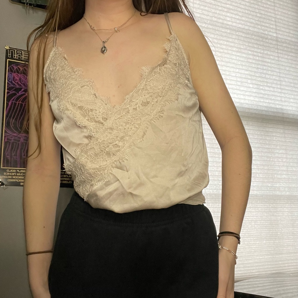 abercrombie & fitch satin tan lace bodysuit